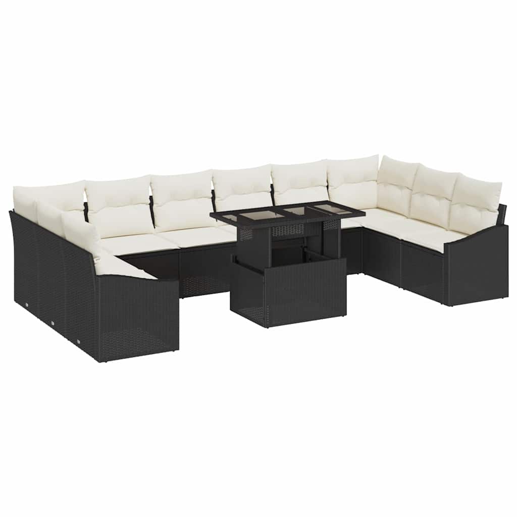 vidaXL Zestaw Sof na Ogród z poduszką 11 pcs Czarny i kremowy