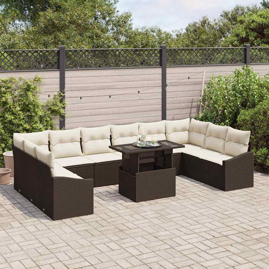 vidaXL Zestaw Sof na Ogród z poduszką 11 pcs Brązowy i Kremowy