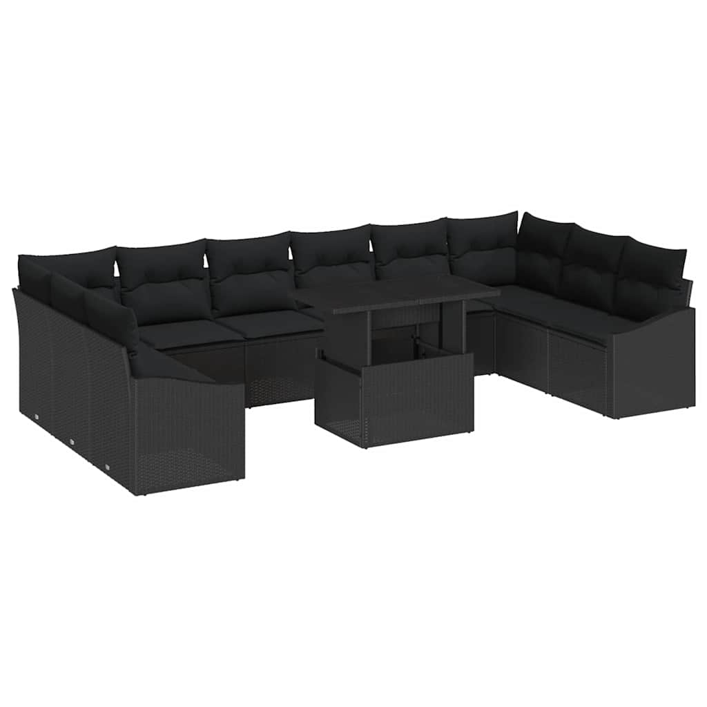 vidaXL Zestaw Sof na Ogród z poduszką z przechowywaniem 11 pcs Czarny