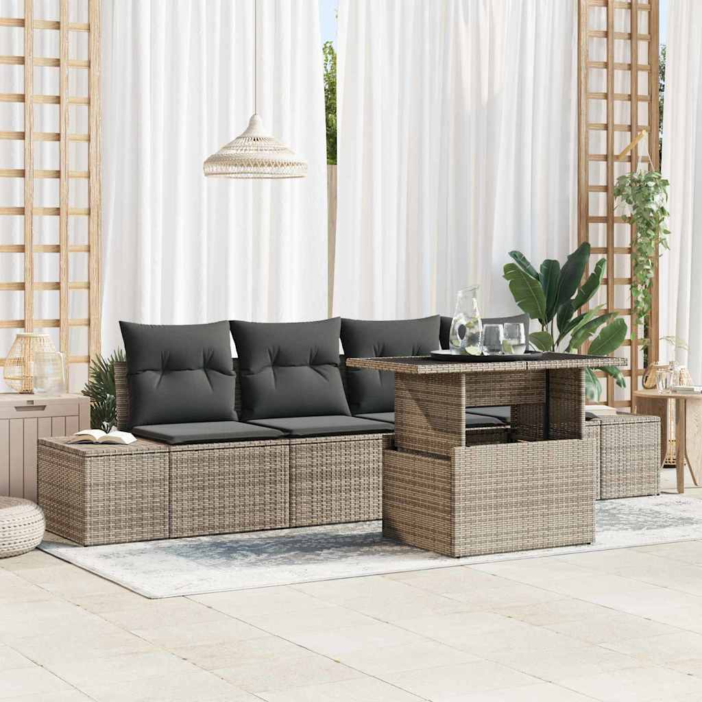 vidaXL Zestaw Sof na Ogród z poduszką z przechowywaniem 5 pcs Szary