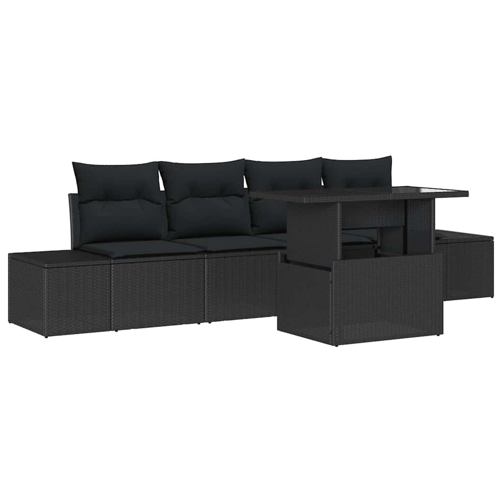 vidaXL Zestaw Sof na Ogród z poduszką z przechowywaniem 5 pcs Czarny