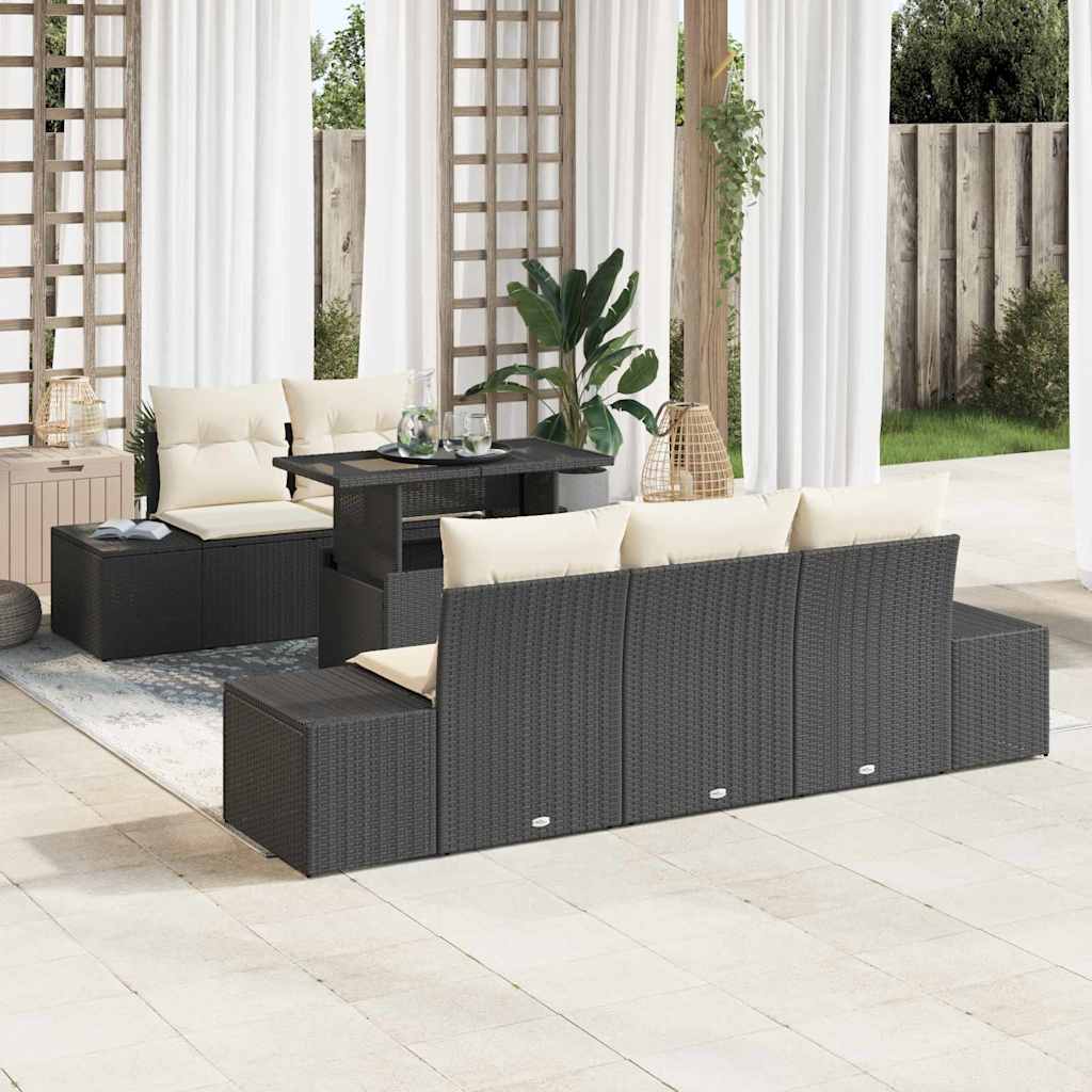 vidaXL Zestaw Sof na Ogród z poduszką 6 pcs Czarny i kremowy