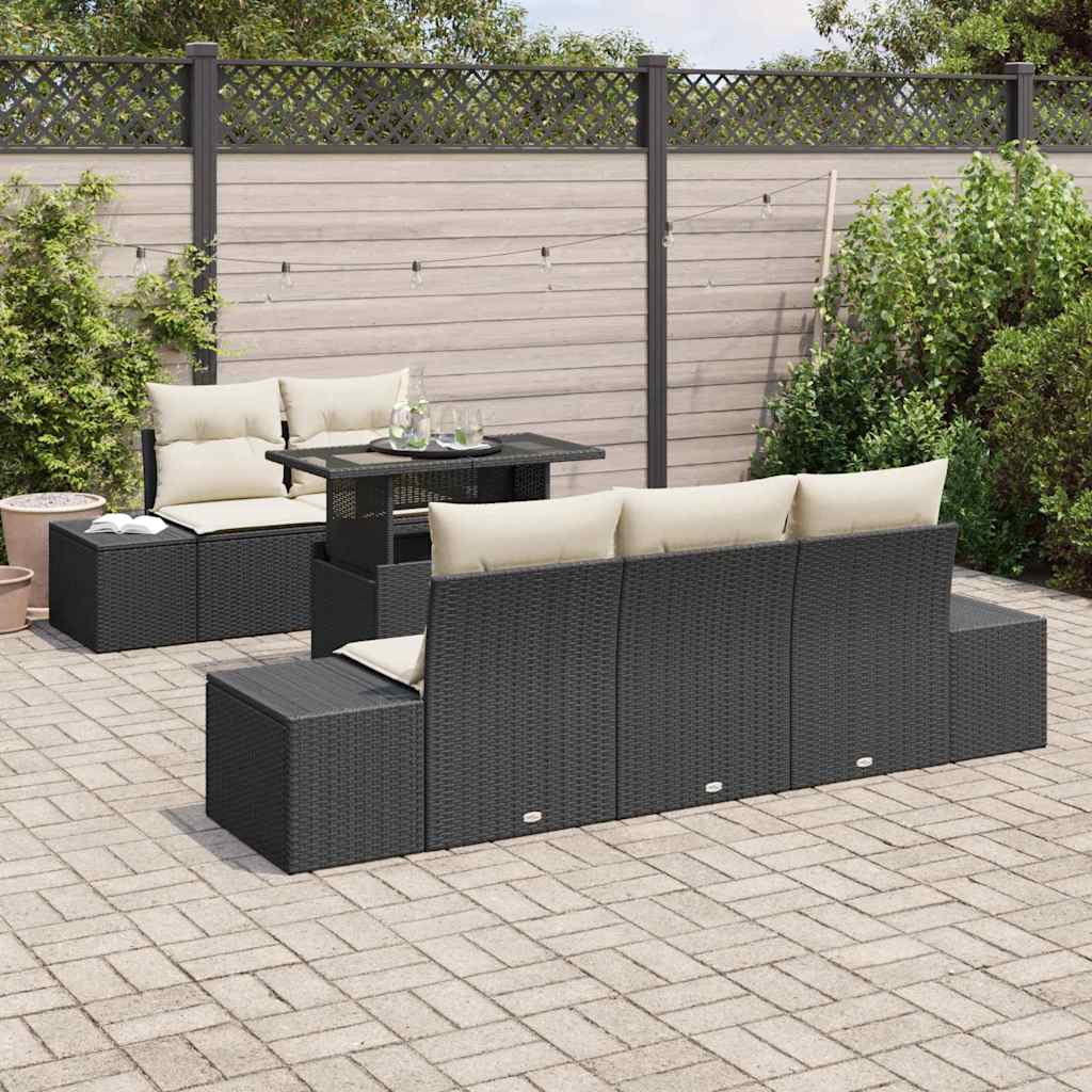 vidaXL Zestaw Sof na Ogród z poduszką 6 pcs Czarny i kremowy