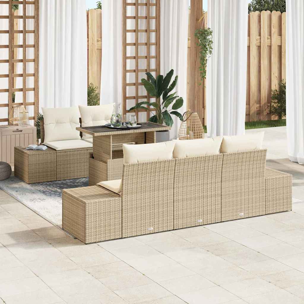 vidaXL Zestaw Sof na Ogród z poduszką 6 pcs Beżowy i kremowy