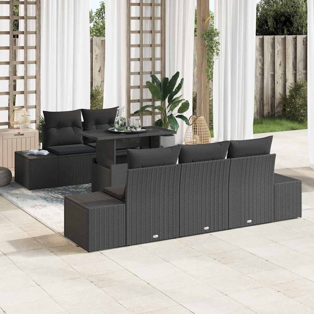 vidaXL Zestaw Sof na Ogród z poduszką z przechowywaniem 6 pcs Czarny