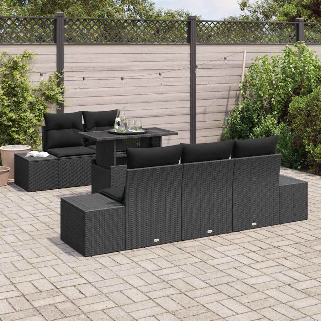 vidaXL Zestaw Sof na Ogród z poduszką z przechowywaniem 6 pcs Czarny