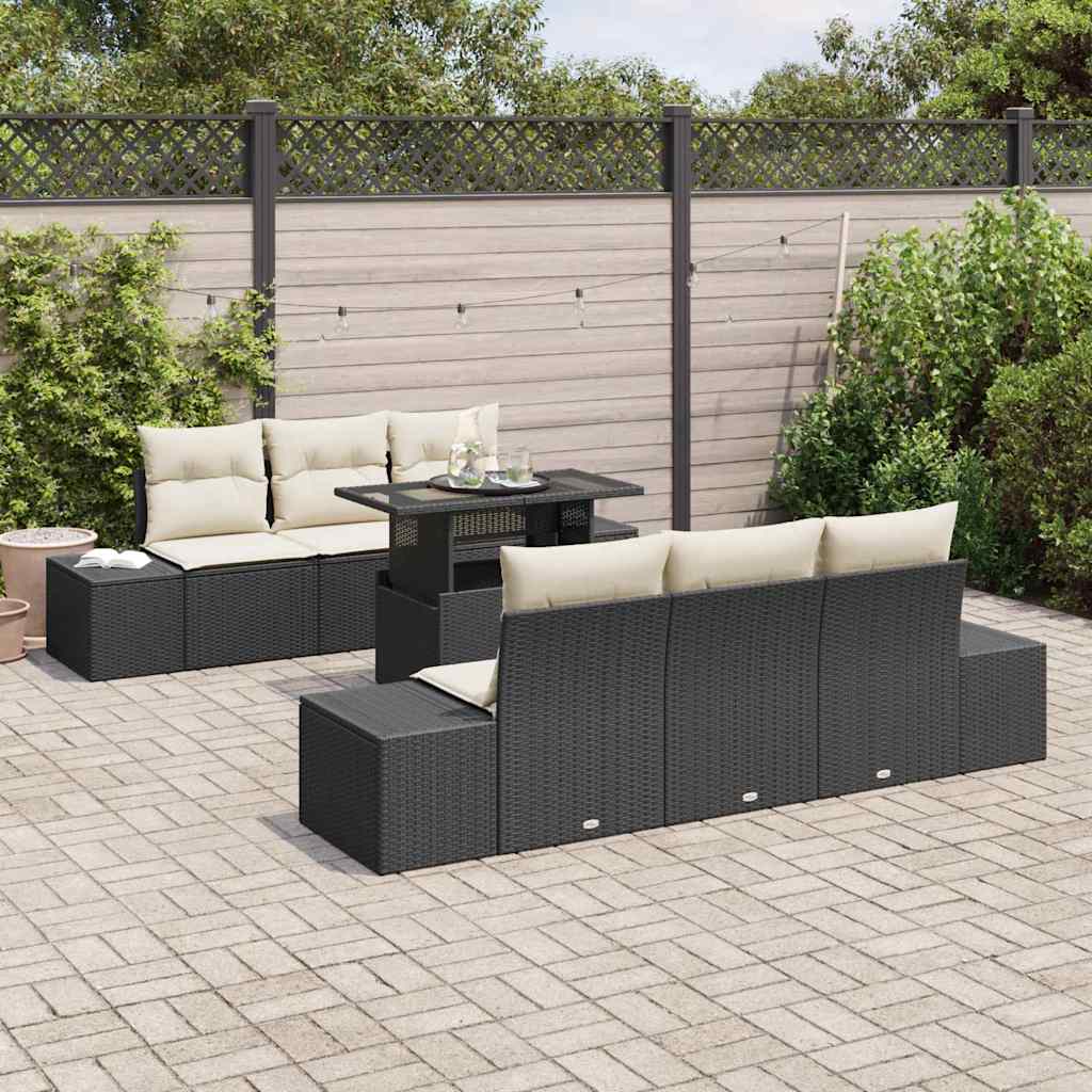vidaXL Zestaw Sof na Ogród z poduszką 7 pcs Czarny i kremowy