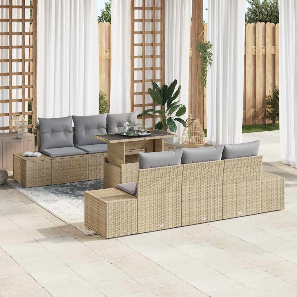 vidaXL Zestaw Sof na Ogród z poduszką 7 pcs Beżowy i jasnoszary