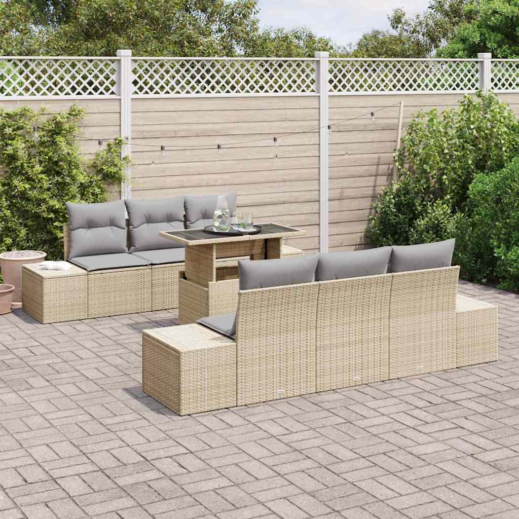 vidaXL Zestaw Sof na Ogród z poduszką 7 pcs Beżowy i jasnoszary