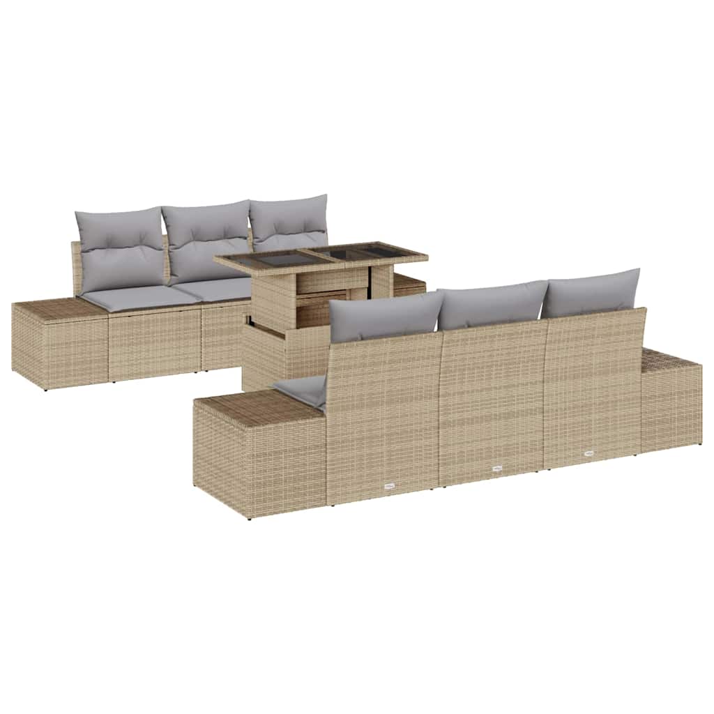 vidaXL Zestaw Sof na Ogród z poduszką 7 pcs Beżowy i jasnoszary
