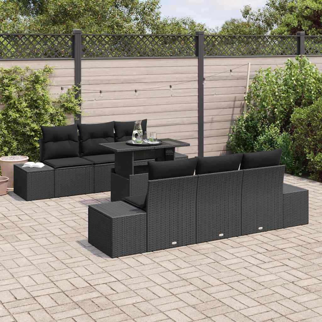 vidaXL Zestaw Sof na Ogród z poduszką 7 pcs Czarny
