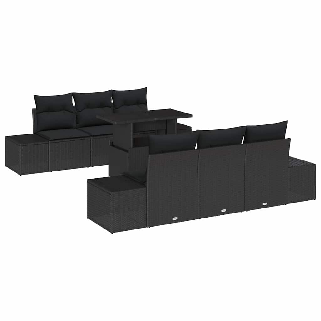 vidaXL Zestaw Sof na Ogród z poduszką 7 pcs Czarny
