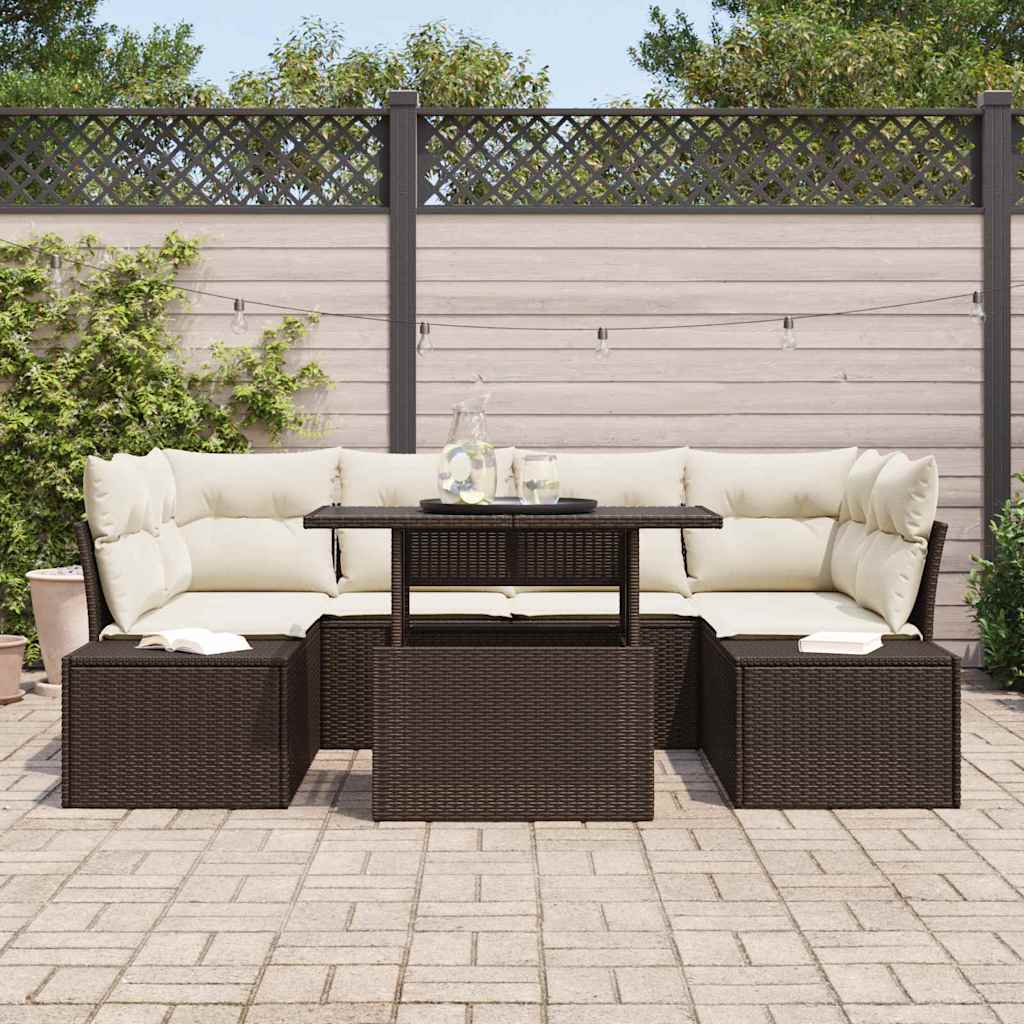 vidaXL Zestaw Sof na Ogród z poduszką 7 pcs Brązowy i Kremowy