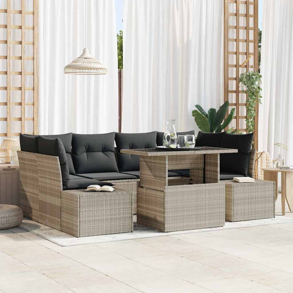vidaXL Zestaw Sof na Ogród z poduszką 7 pcs Jasnoszary i ciemnoszary