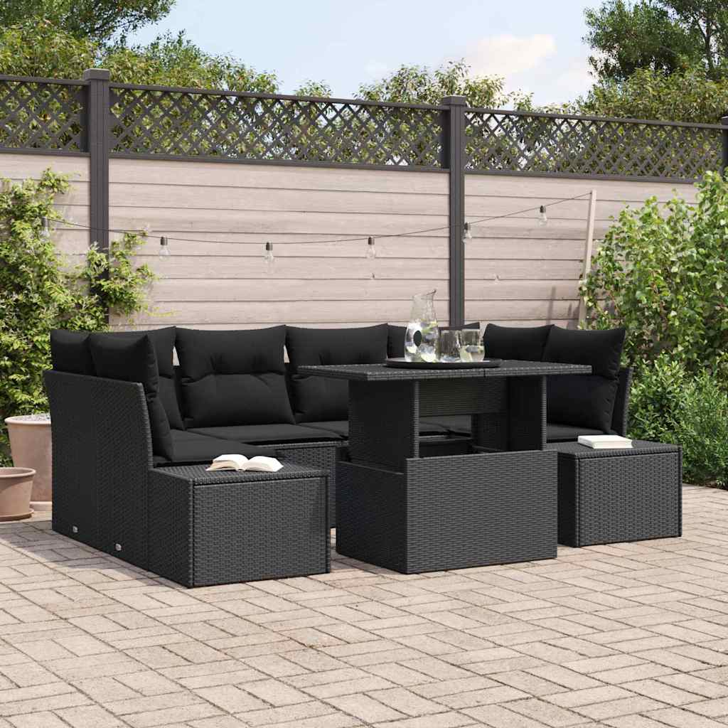 vidaXL Zestaw Sof na Ogród z poduszką 7 pcs Czarny