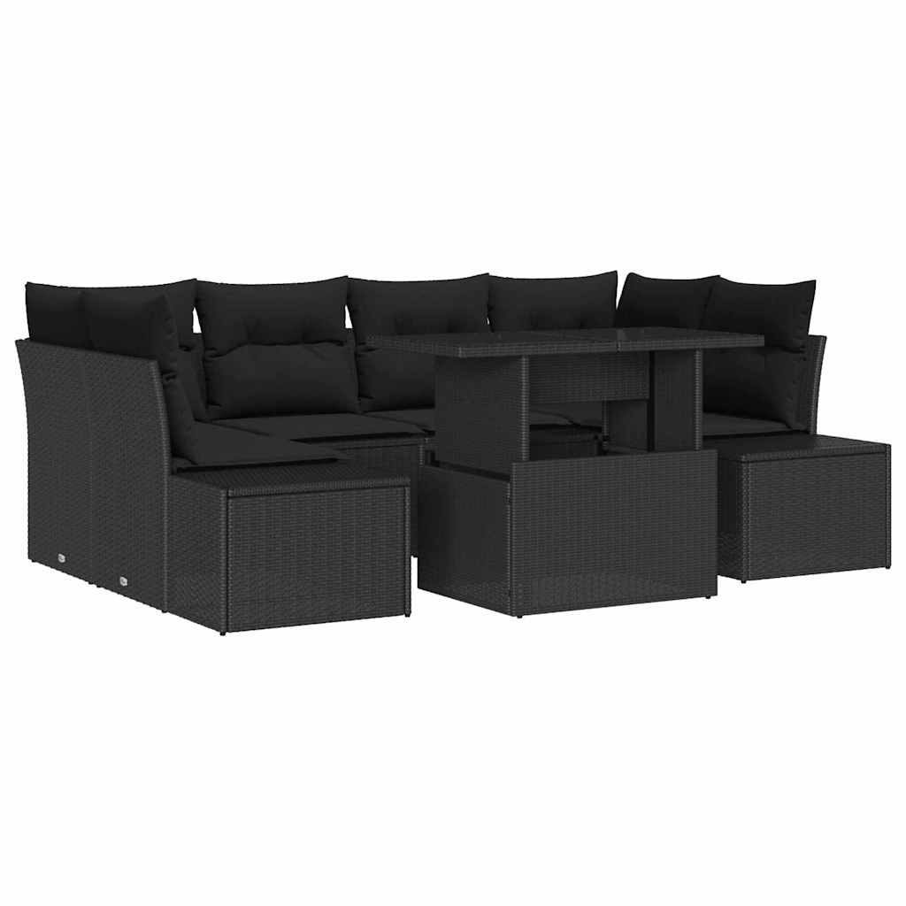 vidaXL Zestaw Sof na Ogród z poduszką 7 pcs Czarny