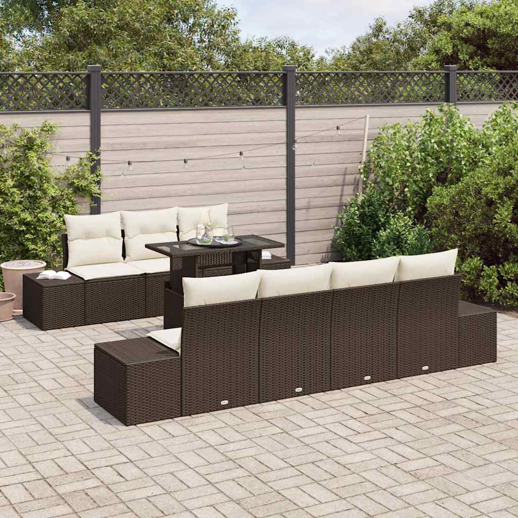 vidaXL Zestaw Sof na Ogród z poduszką 8 pcs Brązowy i Kremowy