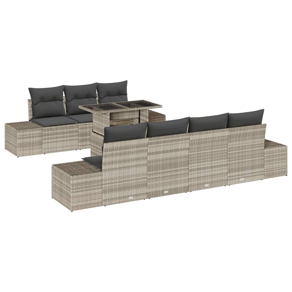 vidaXL Zestaw Sof na Ogród z poduszką 8 pcs Jasnoszary i ciemnoszary