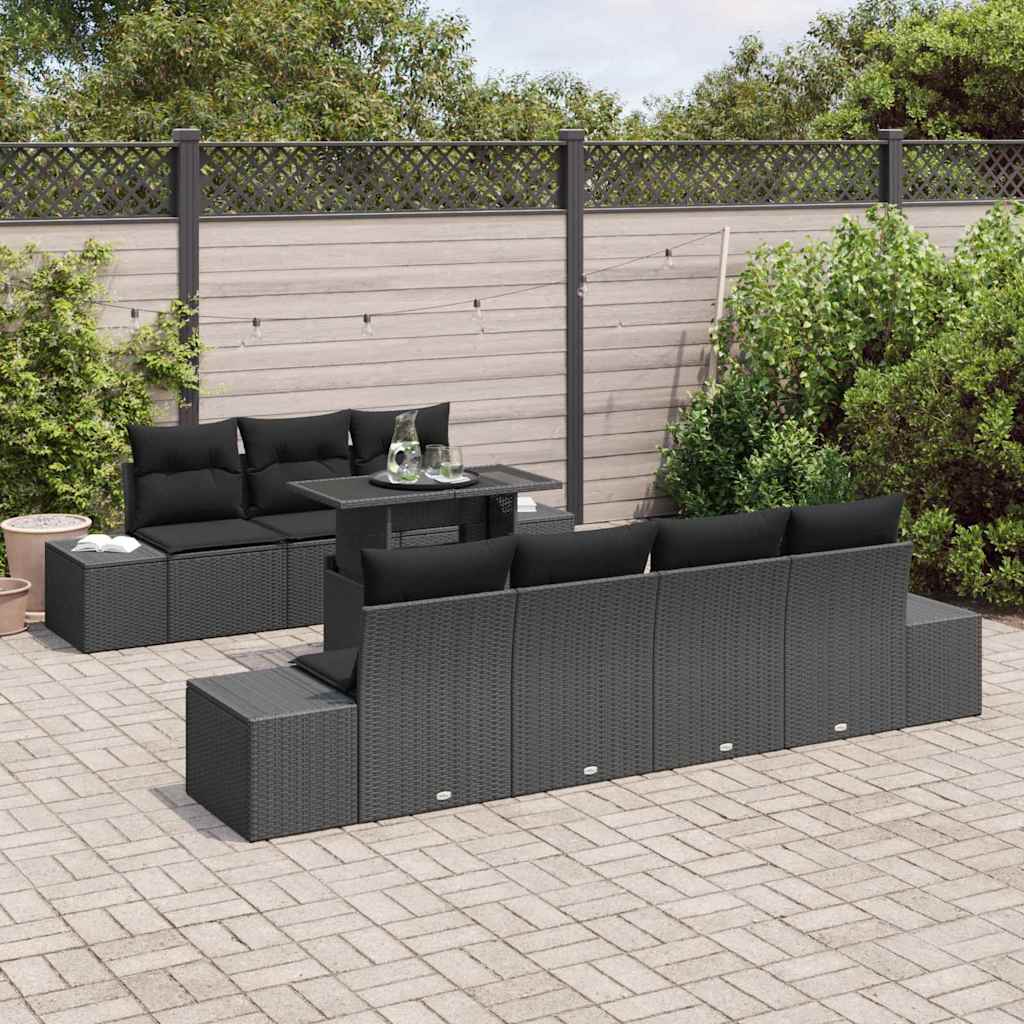 vidaXL Zestaw Sof na Ogród z poduszką 8 pcs Czarny