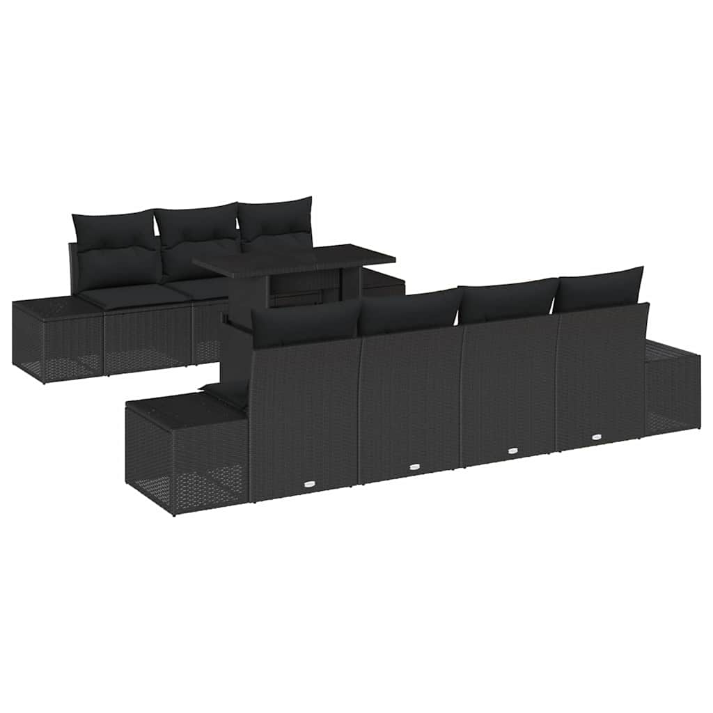 vidaXL Zestaw Sof na Ogród z poduszką 8 pcs Czarny