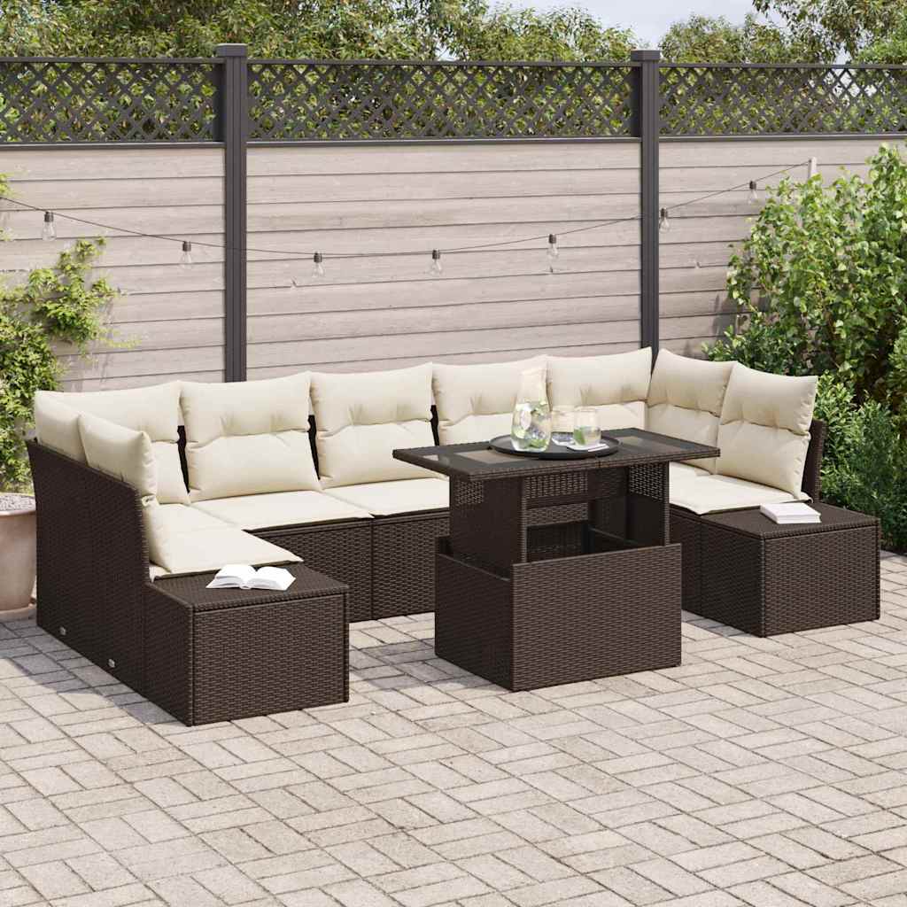 vidaXL Zestaw Sof na Ogród z poduszką 8 pcs Brązowy i Kremowy