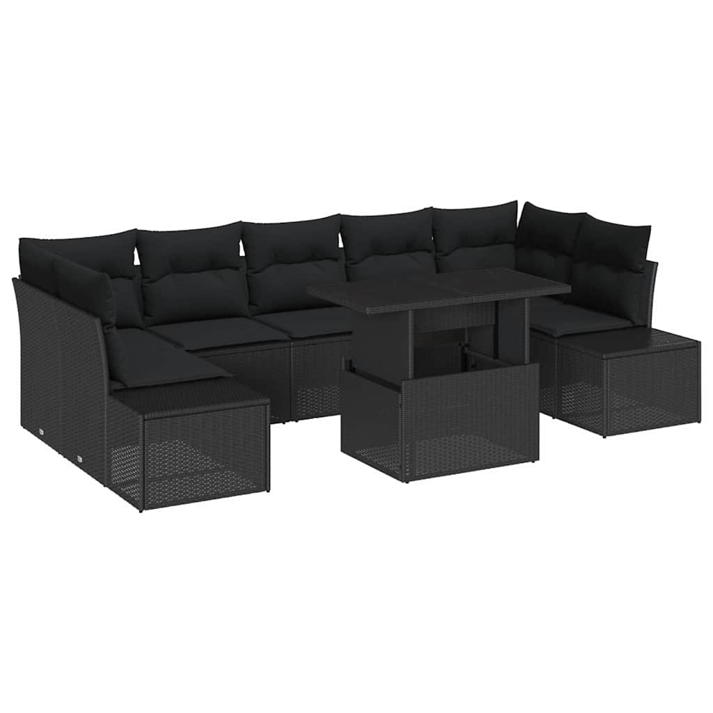 vidaXL Zestaw Sof na Ogród z poduszką 8 pcs Czarny