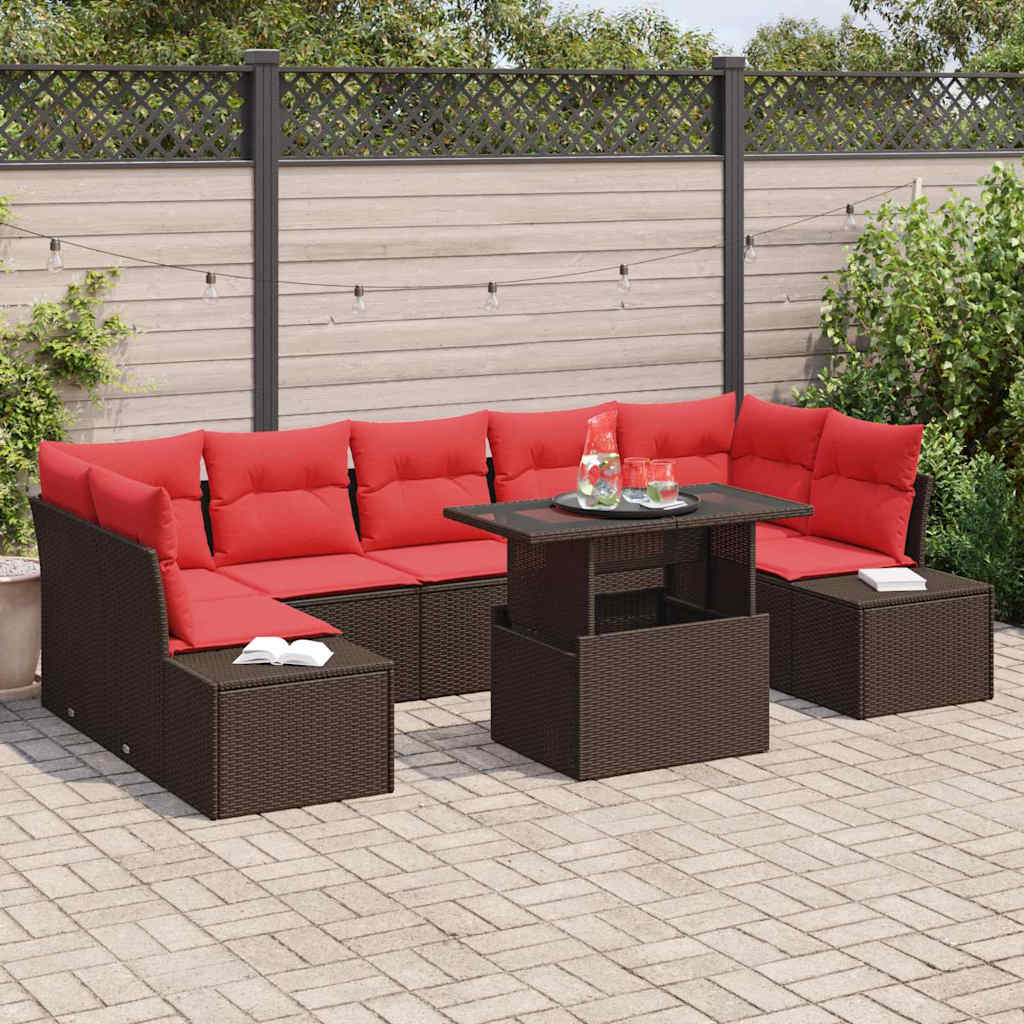 vidaXL Zestaw Sof na Ogród 8 szt. 7-Liczba miejsc Brązowy i czerwony