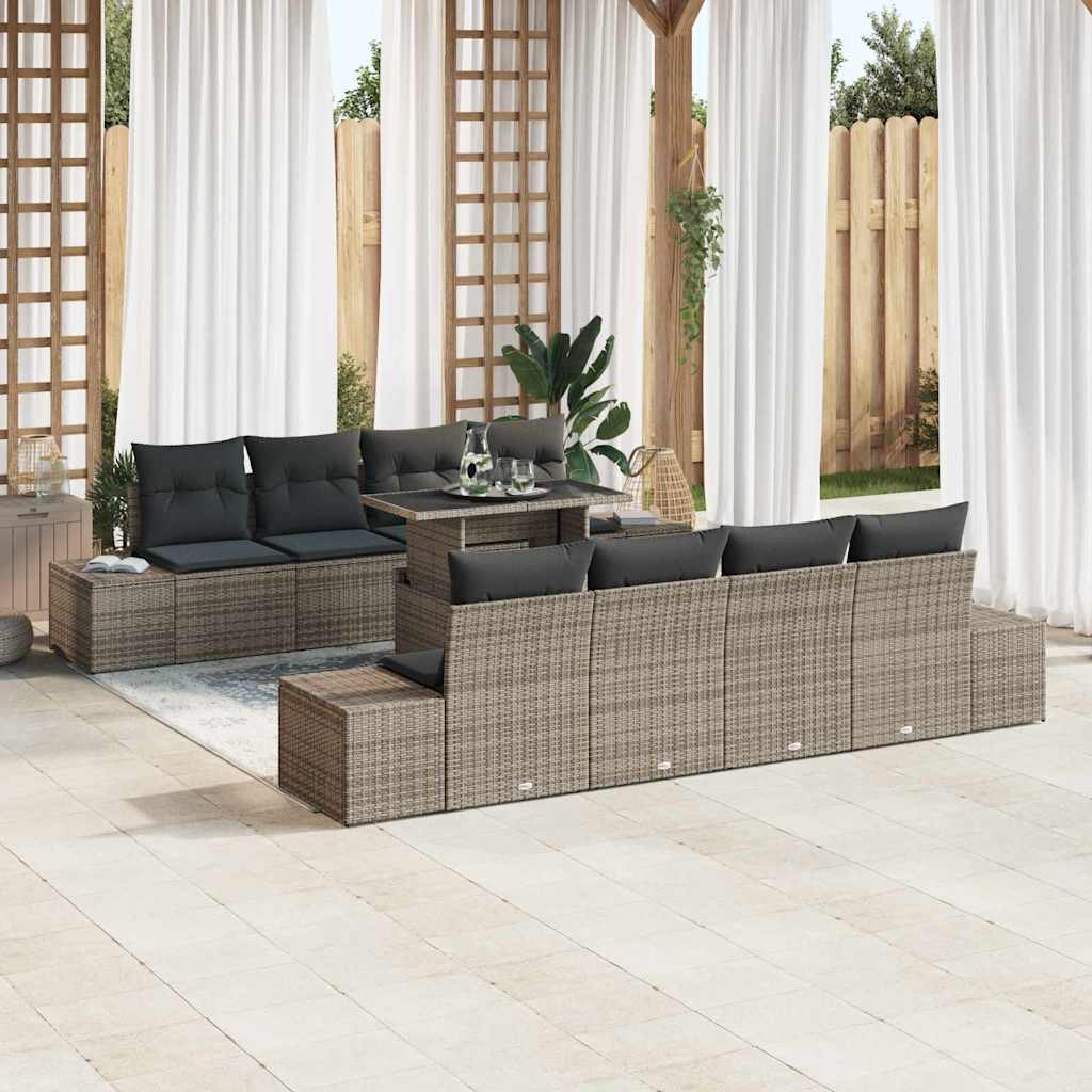 vidaXL Zestaw Sof na Ogród z poduszką z przechowywaniem 9 pcs Szary