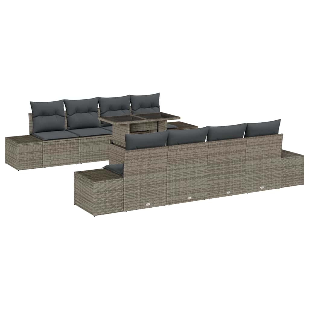 vidaXL Zestaw Sof na Ogród z poduszką z przechowywaniem 9 pcs Szary