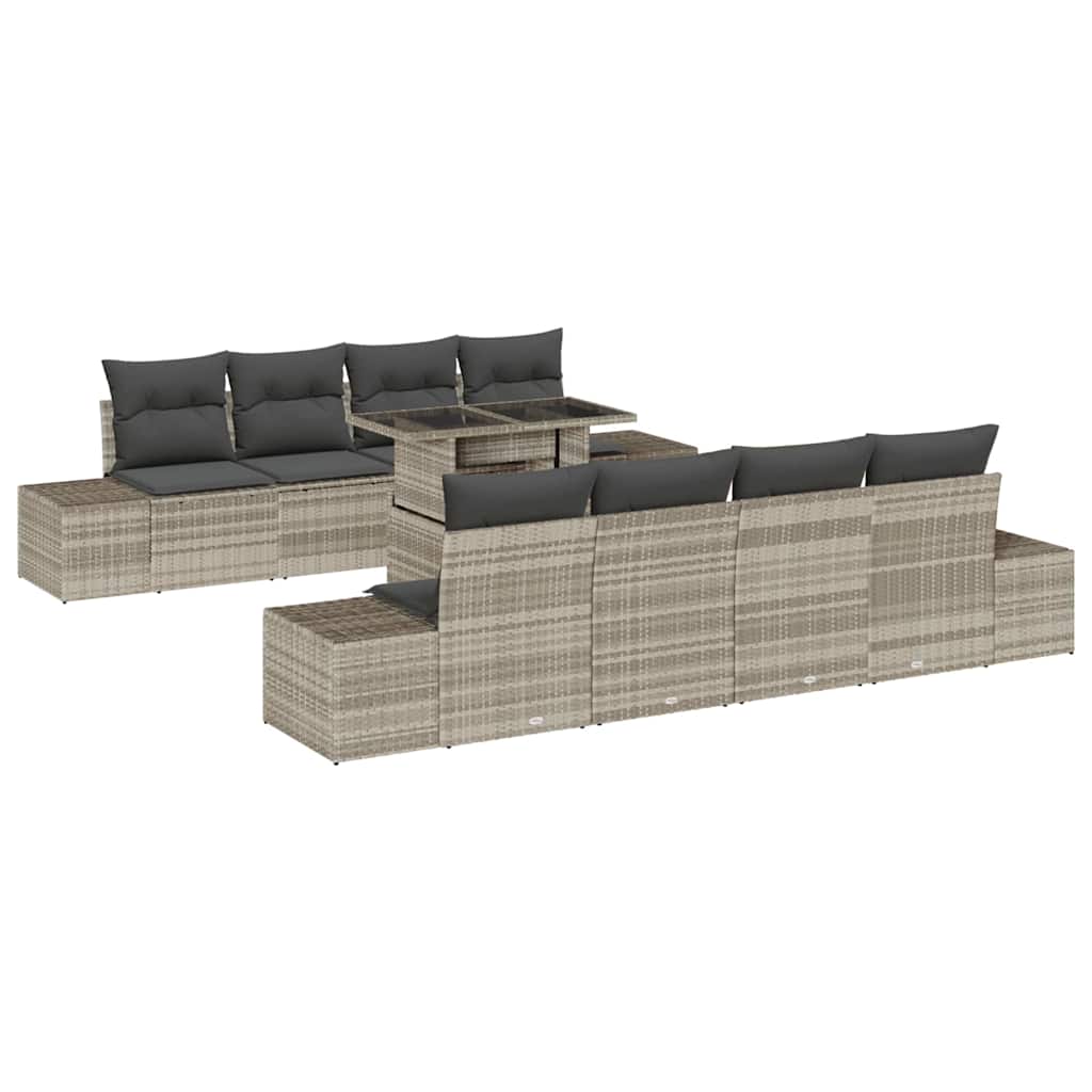 vidaXL Zestaw Sof na Ogród z poduszką 9 pcs Jasnoszary i ciemnoszary