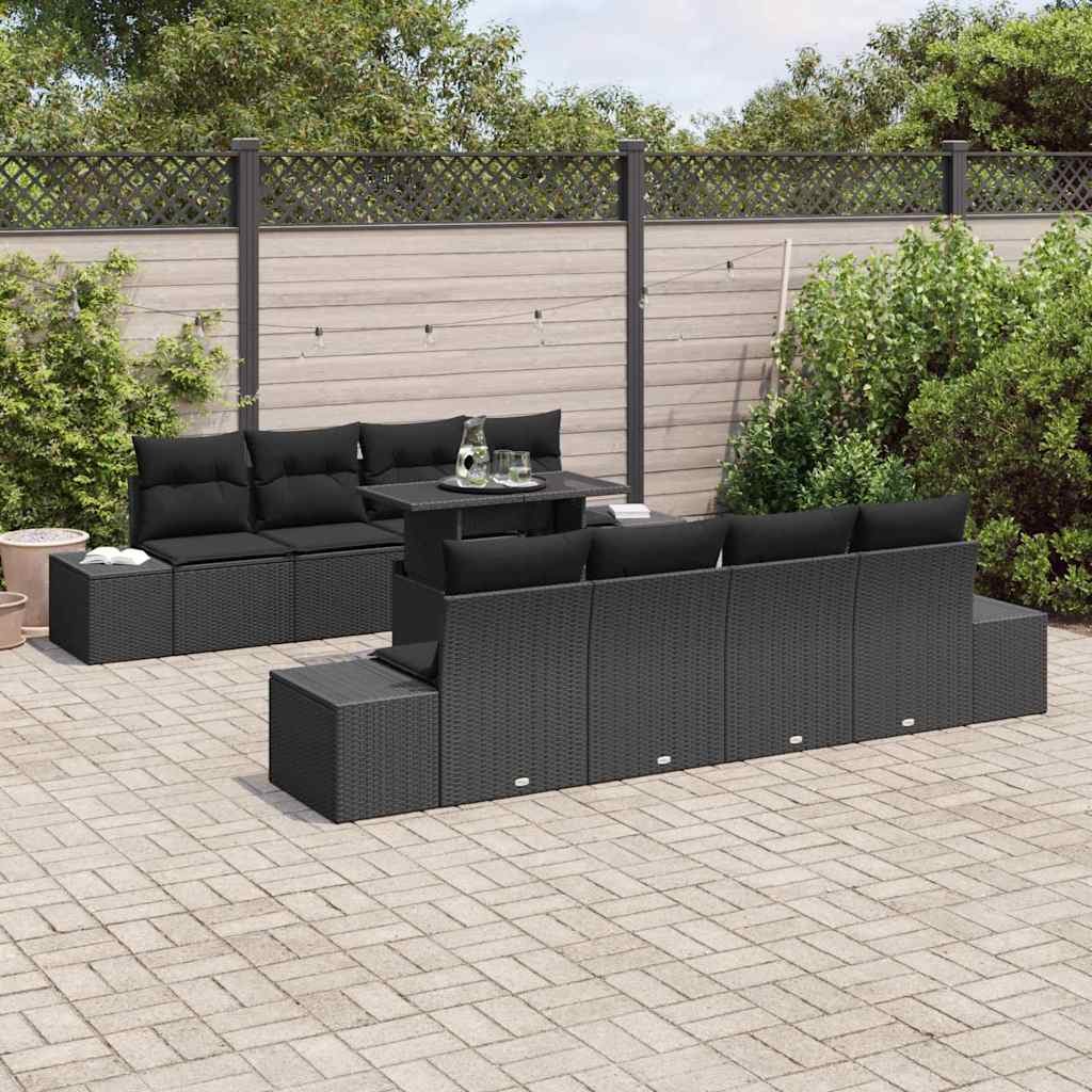 vidaXL Zestaw Sof na Ogród z poduszką z przechowywaniem 9 pcs Czarny
