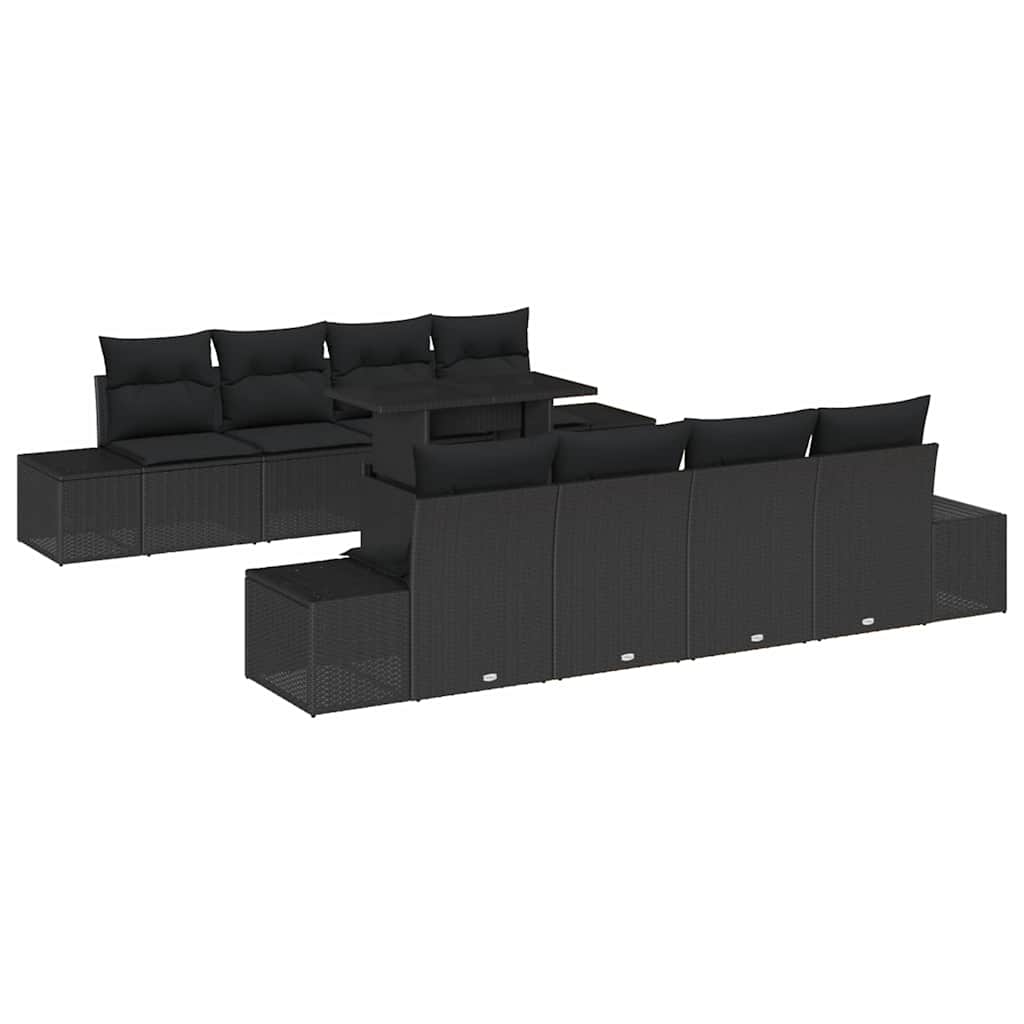 vidaXL Zestaw Sof na Ogród z poduszką z przechowywaniem 9 pcs Czarny