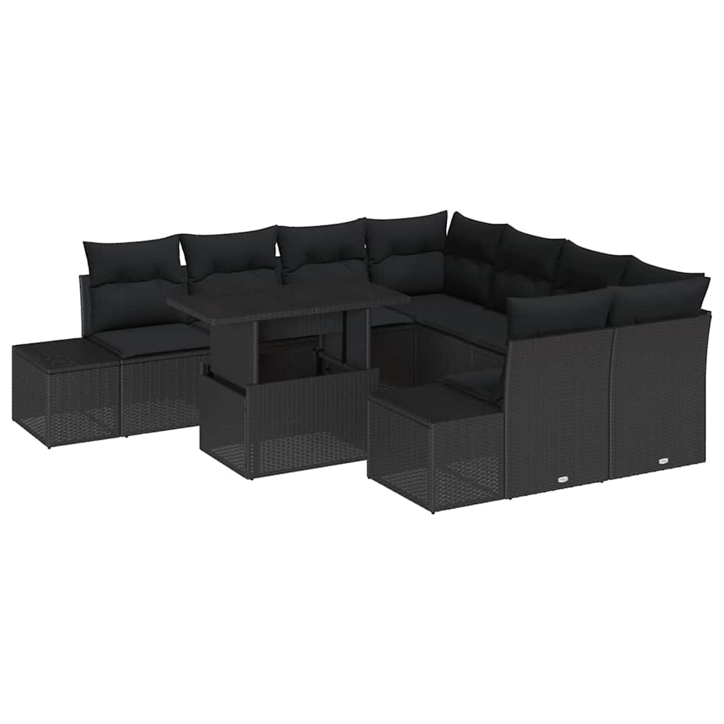 vidaXL Zestaw Sof na Ogród z poduszką 9 pcs Czarny polirattan