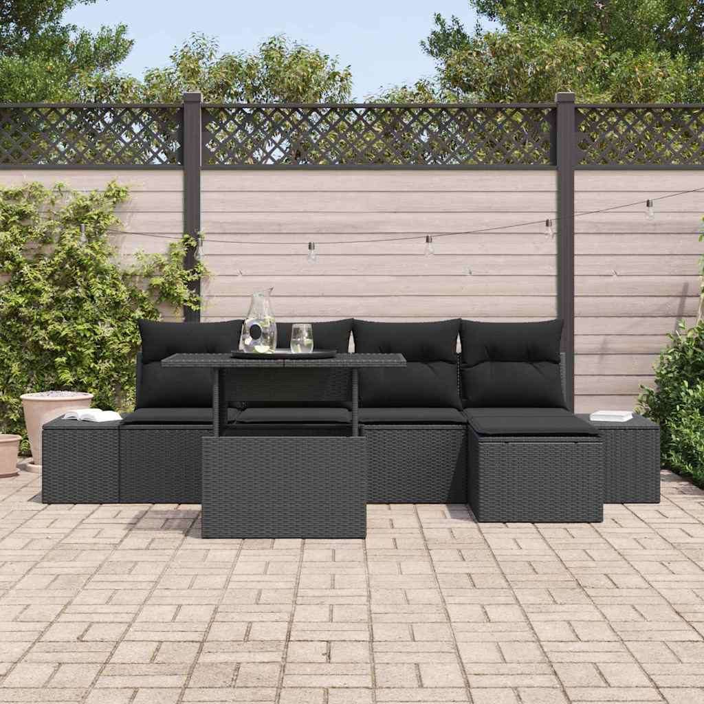vidaXL Zestaw Sof na Ogród z przechowywaniem 6 pcs Czarny Polirattan