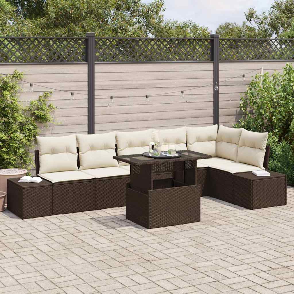 vidaXL Zestaw Sof na Ogród z przechowywaniem 7 pcs Brązowy Polirattan
