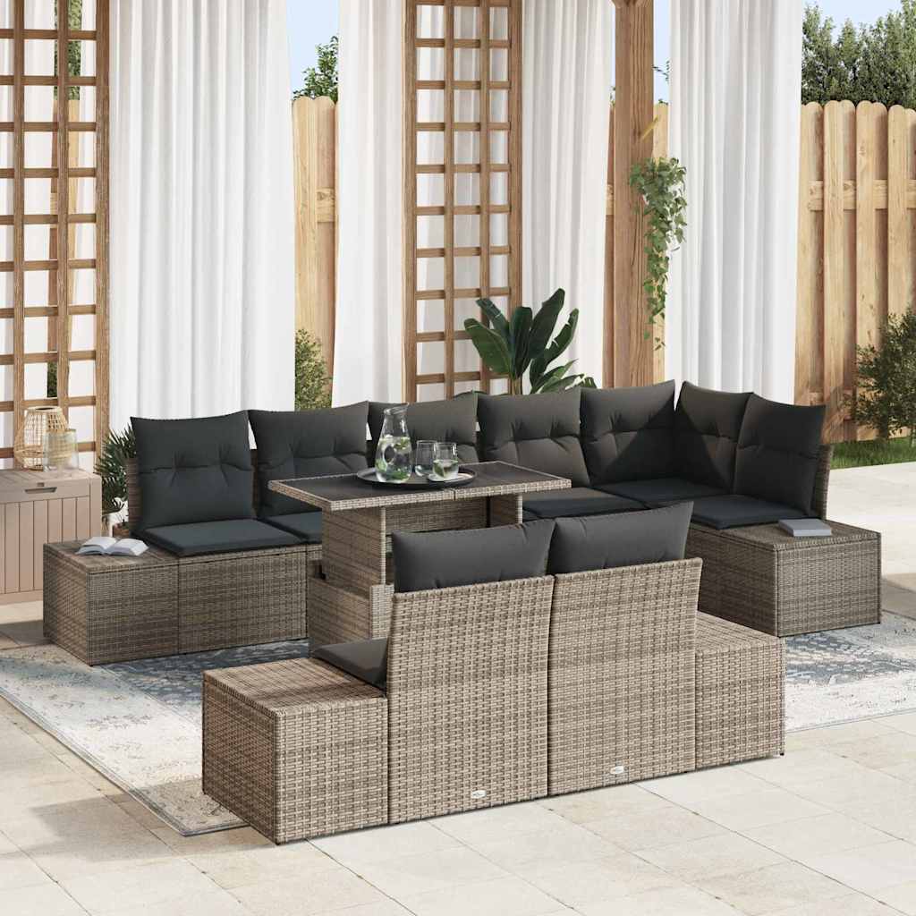 vidaXL Zestaw Sof na Ogród z przechowywaniem 9 pcs Szary Polirattan