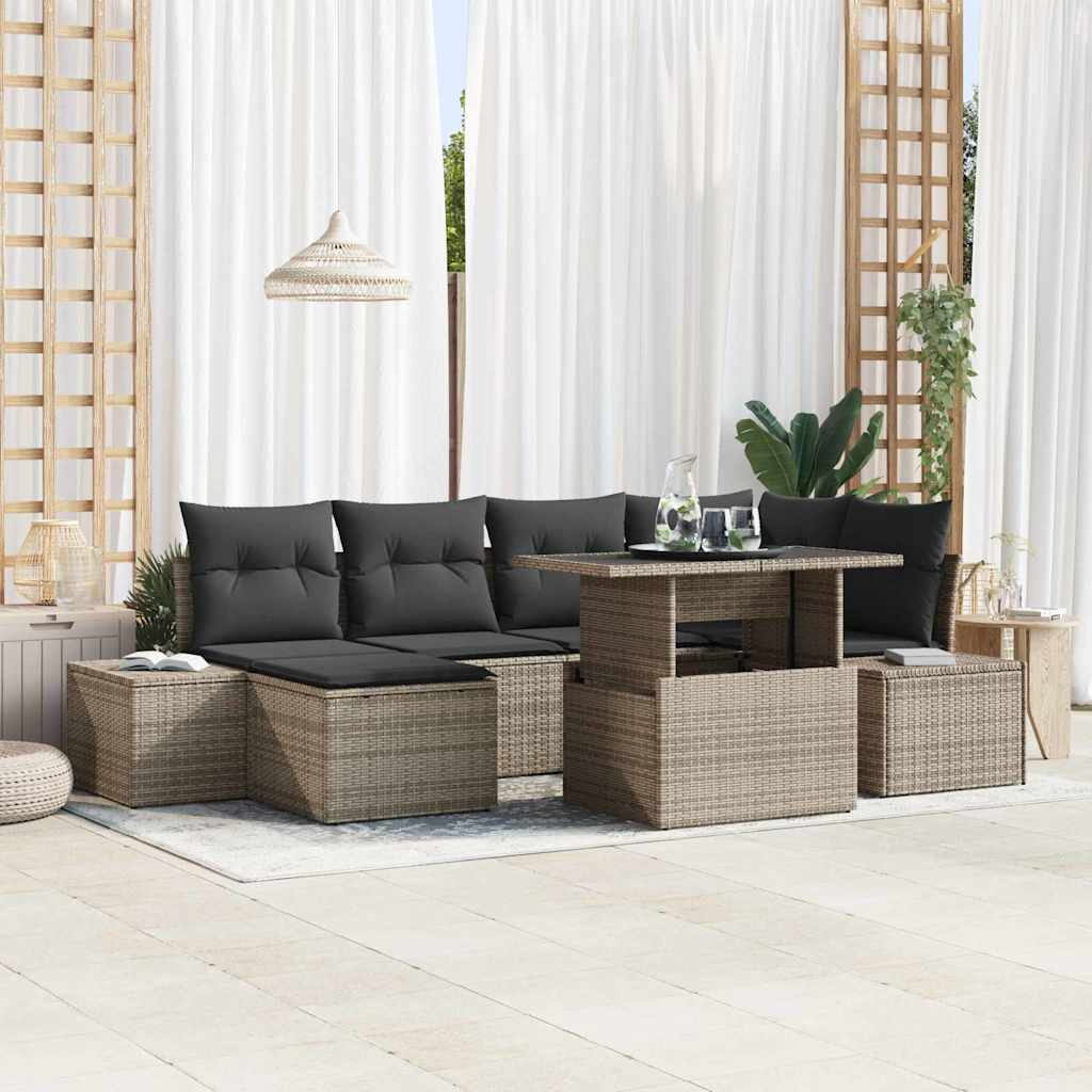 vidaXL Zestaw Sof na Ogród z przechowywaniem 7 pcs Szary Polirattan