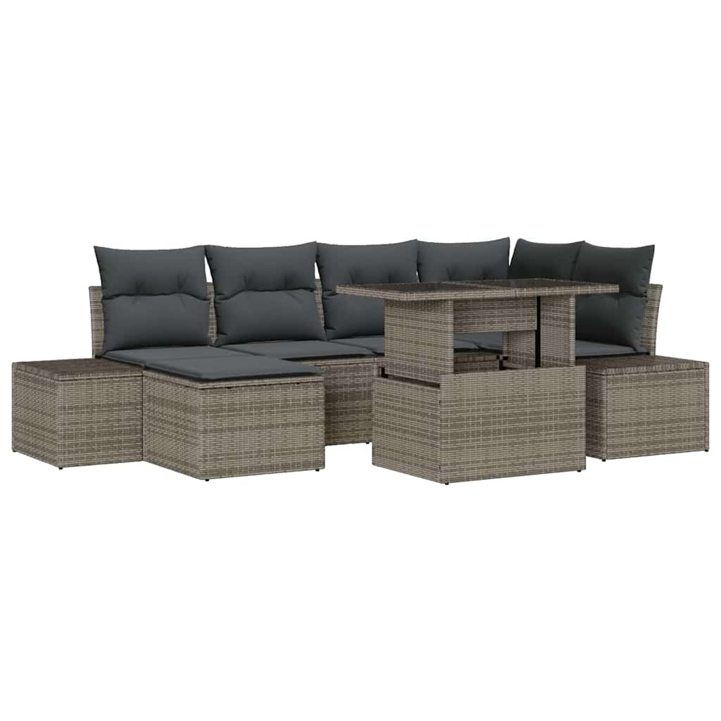vidaXL Zestaw Sof na Ogród z przechowywaniem 7 pcs Szary Polirattan