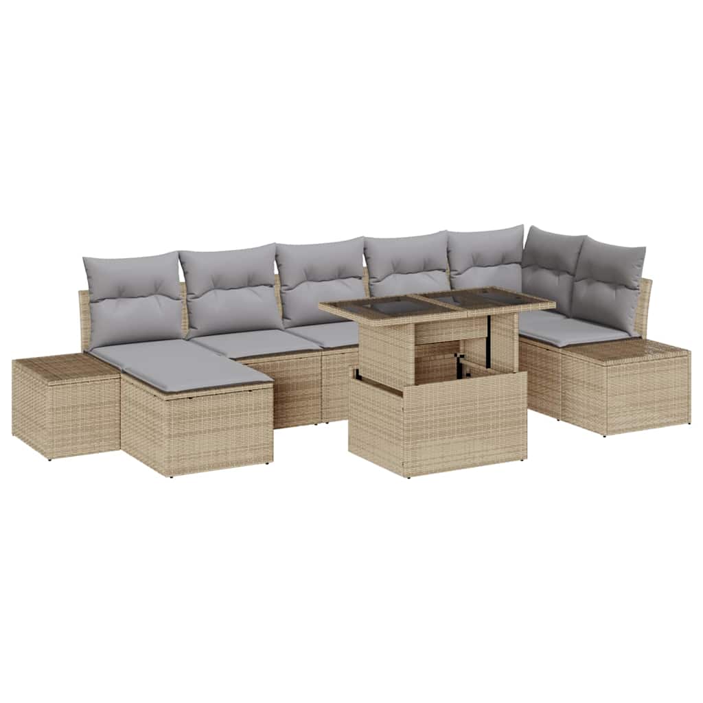 vidaXL Zestaw Sof na Ogród z przechowywaniem 8 pcs Beżowy Polirattan