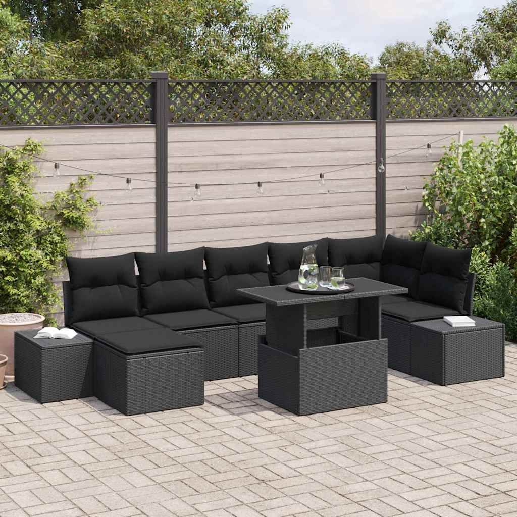 vidaXL Zestaw Sof na Ogród z przechowywaniem 8 pcs Czarny Polirattan