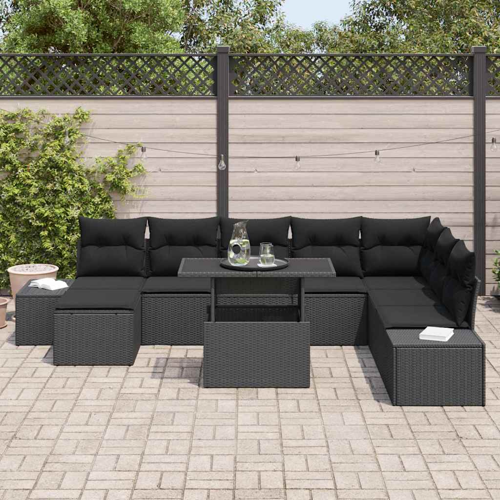vidaXL Zestaw Sof na Ogród z przechowywaniem 9 pcs Czarny Polirattan