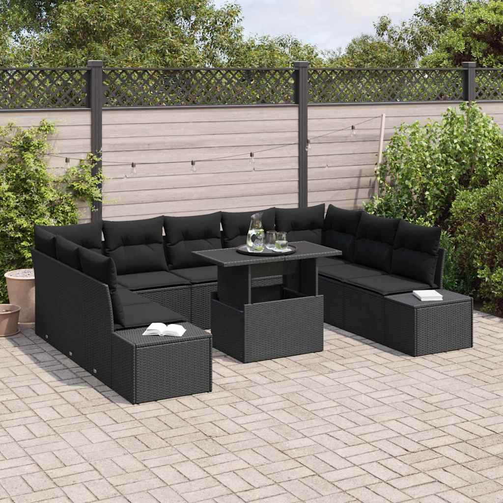 vidaXL Zestaw Sof na Ogród z przechowywaniem 10 pcs Czarny Polirattan