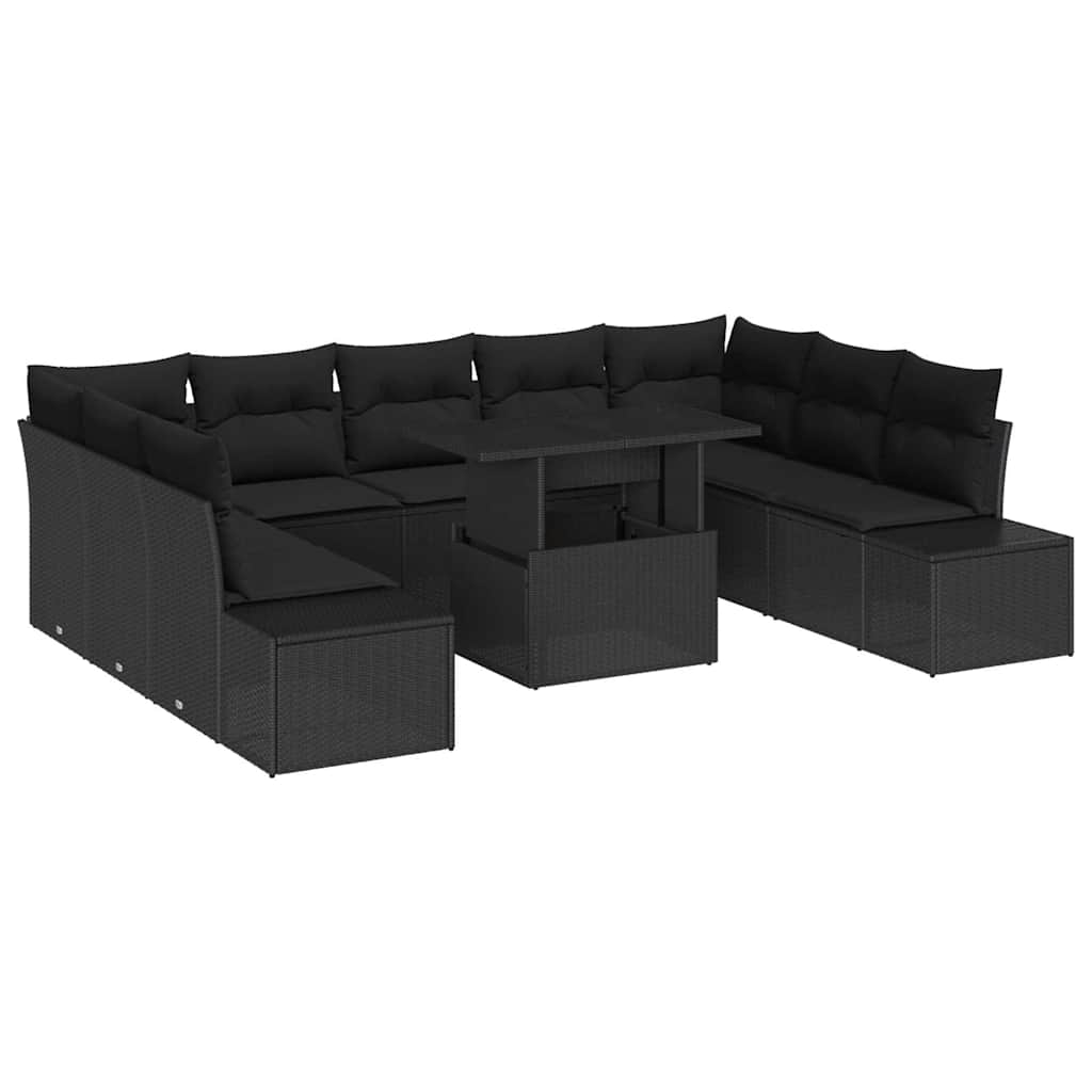 vidaXL Zestaw Sof na Ogród z przechowywaniem 10 pcs Czarny Polirattan