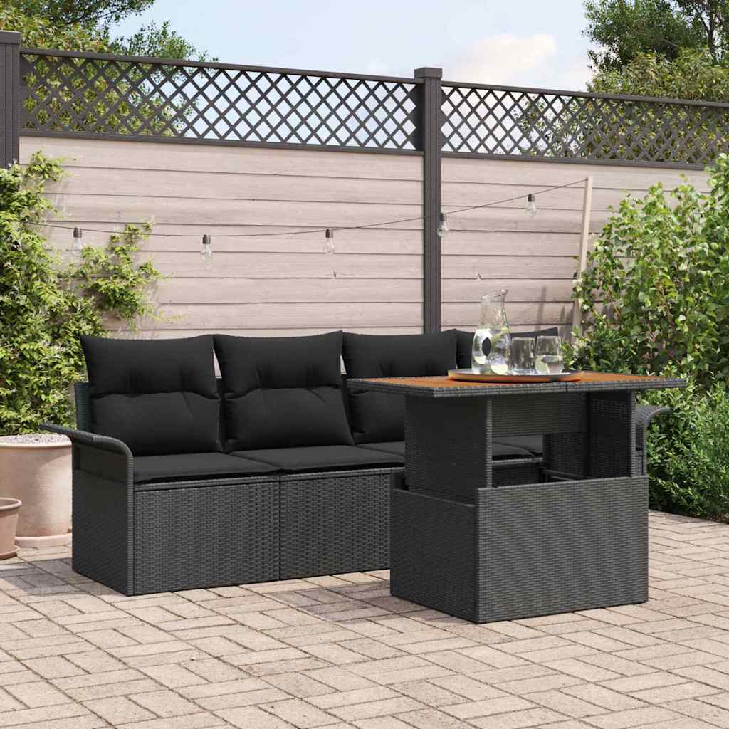 vidaXL Zestaw Sof na Ogród z przechowywaniem 5 pcs Czarny Polirattan