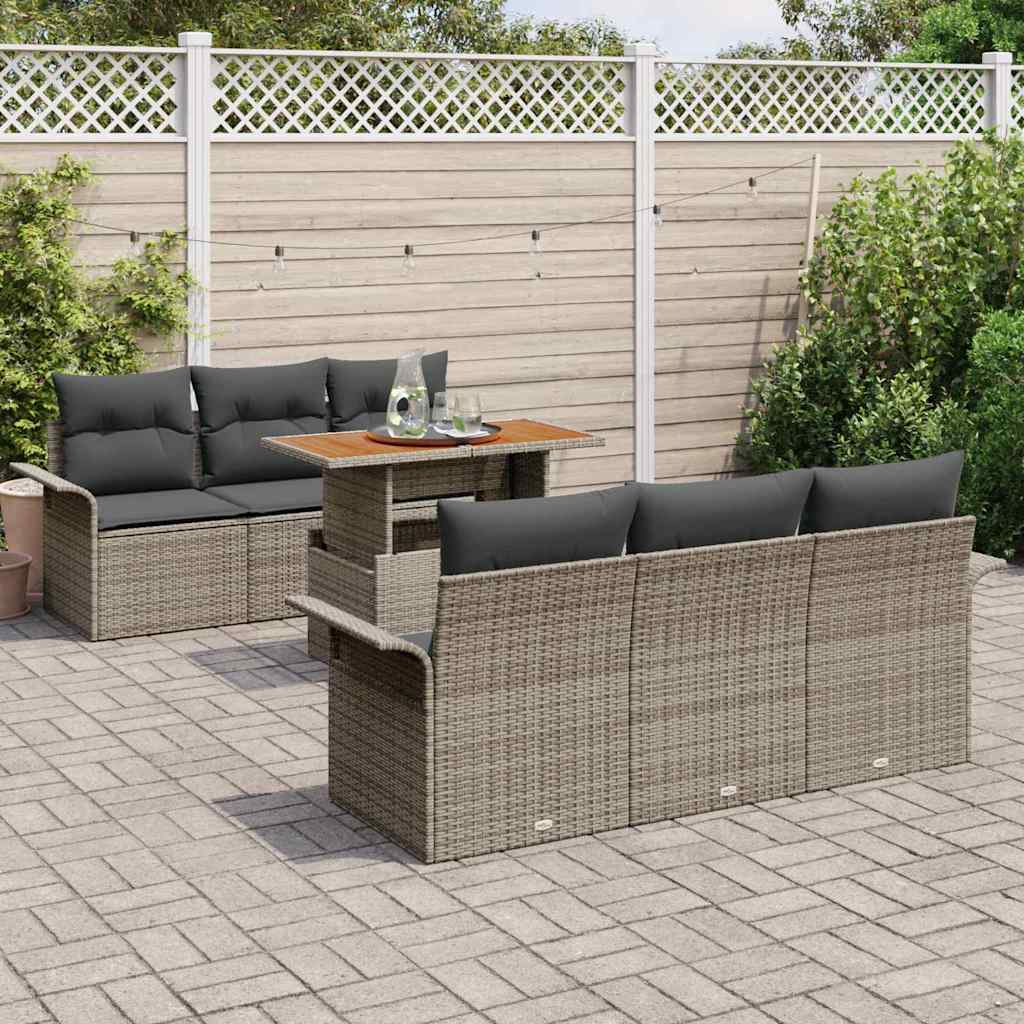 vidaXL Zestaw Sof na Ogród z przechowywaniem 7 pcs Szary Polirattan