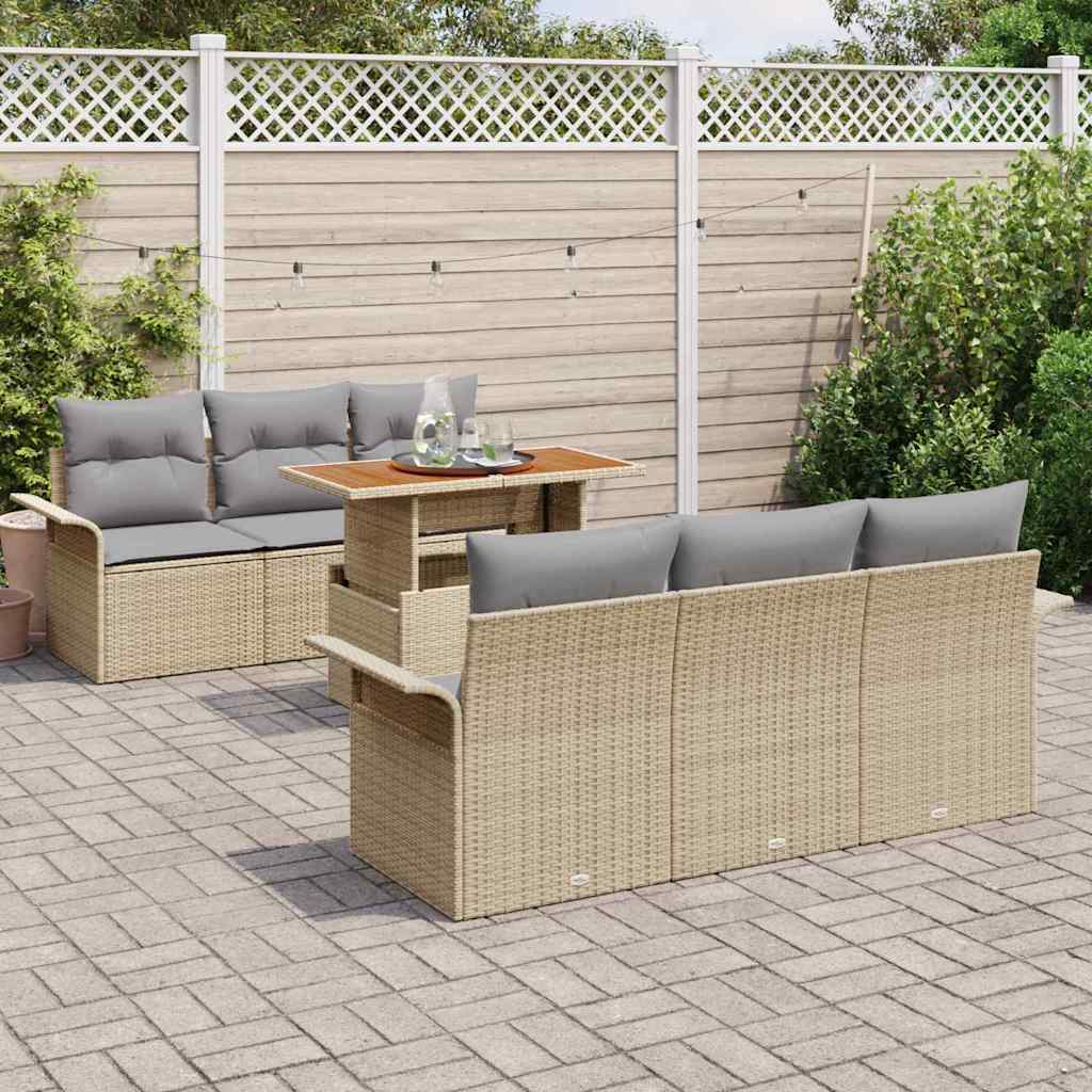 vidaXL Zestaw Sof na Ogród z przechowywaniem 7 pcs Beżowy Polirattan