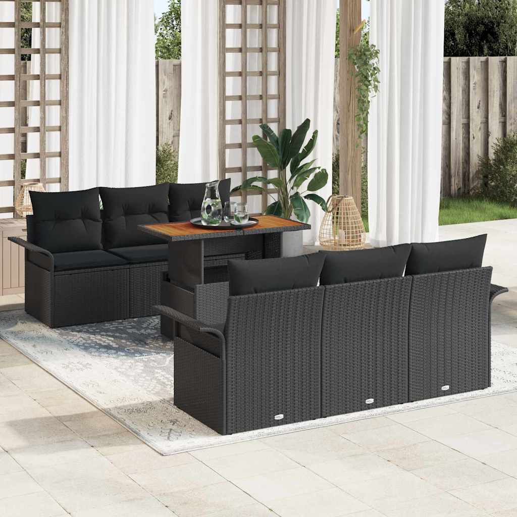 vidaXL Zestaw Sof na Ogród z przechowywaniem 7 pcs Czarny Polirattan
