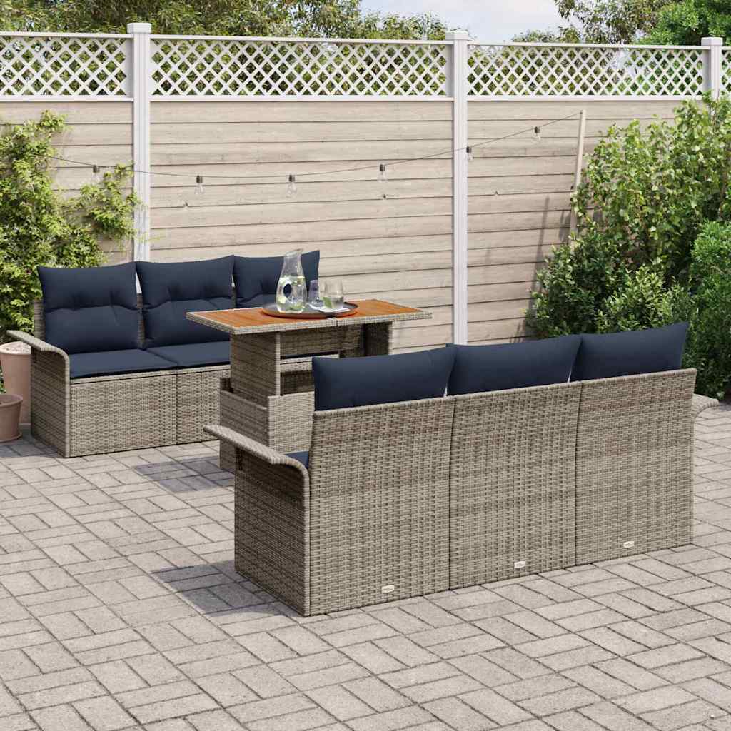 vidaXL Zestaw Sof na Ogród z przechowywaniem 7 pcs Szary Polirattan