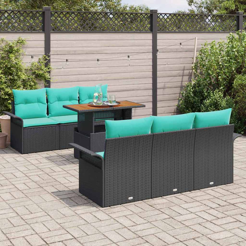 vidaXL Zestaw Sof na Ogród z przechowywaniem 7 pcs Czarny Polirattan