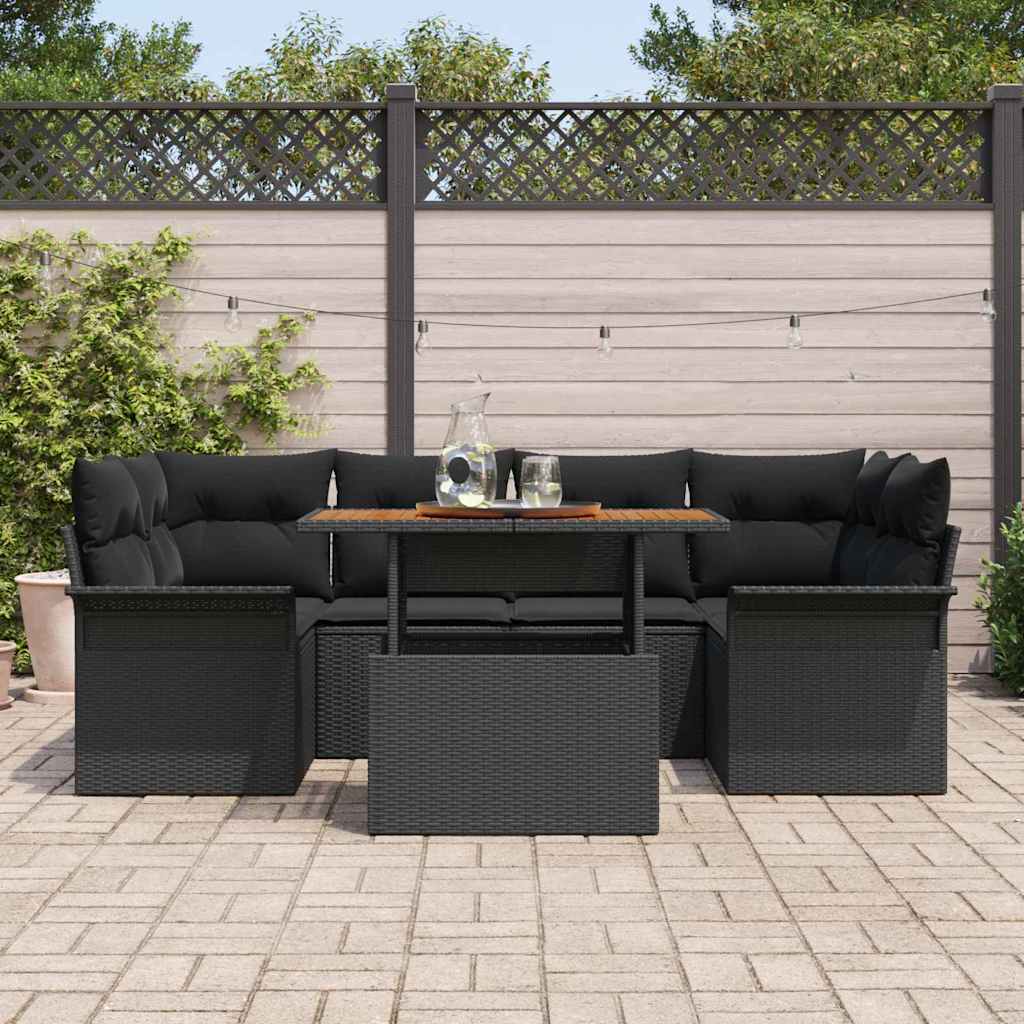 vidaXL Zestaw Sof na Ogród z przechowywaniem 7 pcs Czarny Polirattan